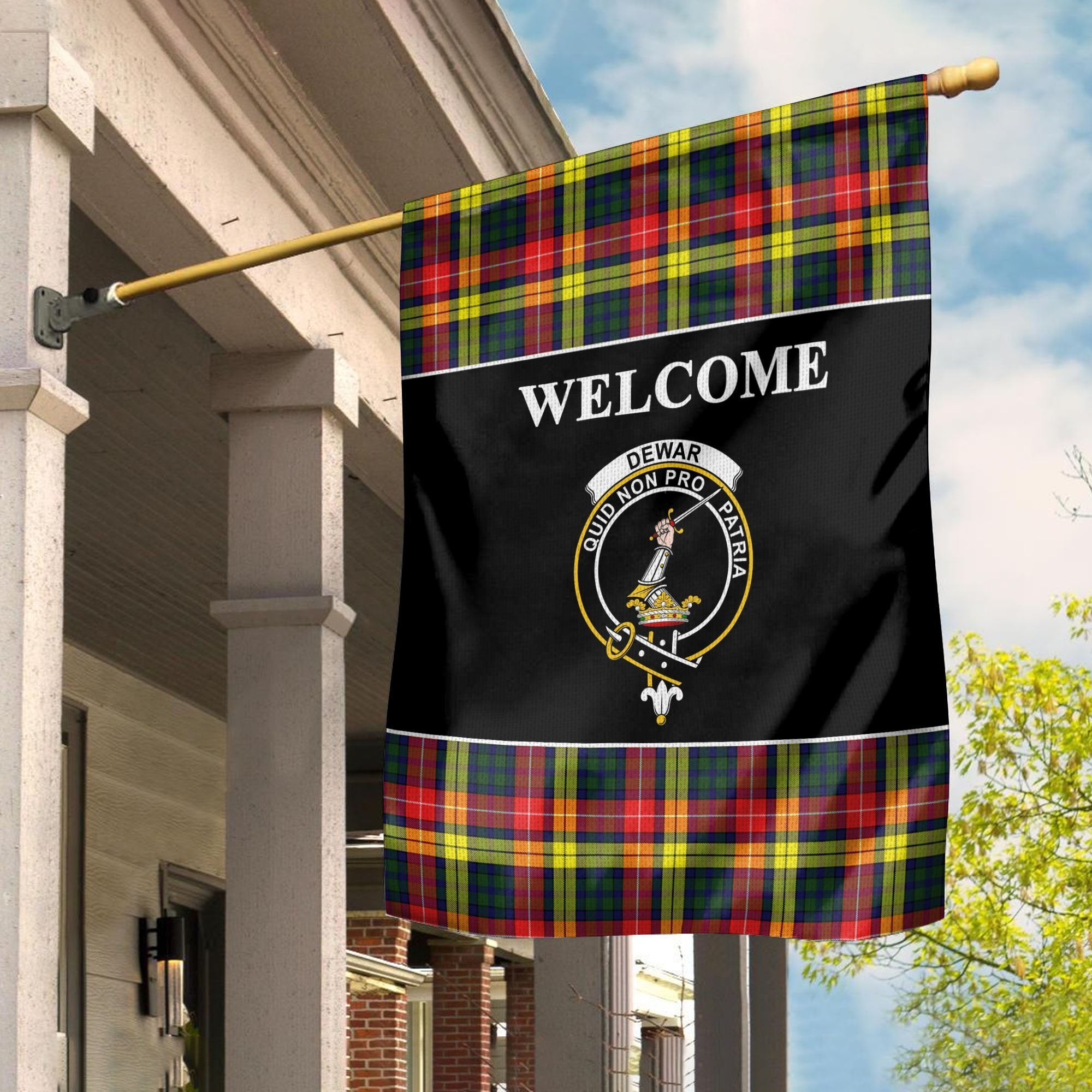 Dewar Tartan Crest Black Garden Flag