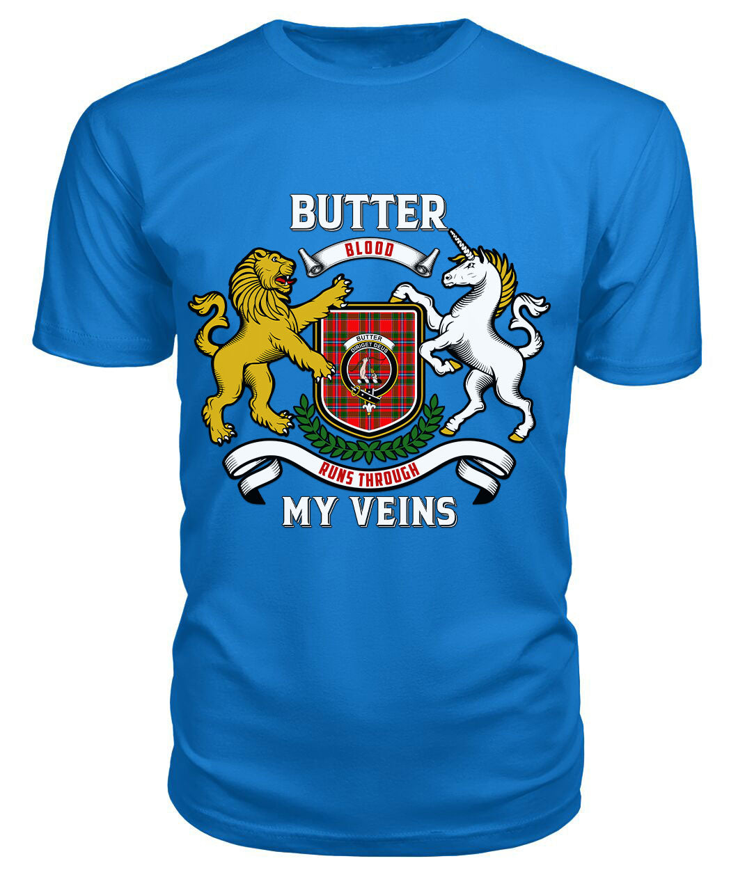 Butter Tartan Crest 2D T-shirt - Blood Runs Through My Veins Style