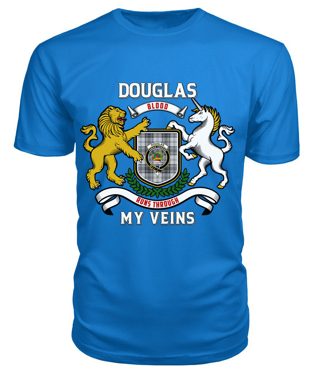 Douglas Grey Modern Tartan Crest 2D T-shirt - Blood Runs Through My Veins Style