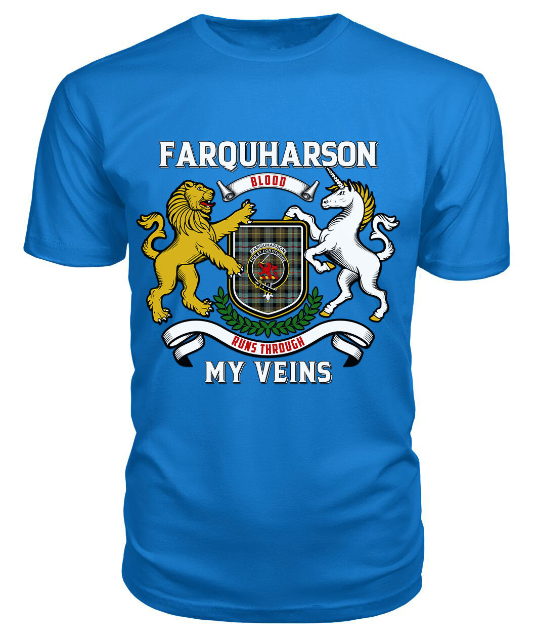 Farquharson Weathered Tartan Crest 2D T-shirt - Blood Runs Through My Veins Style