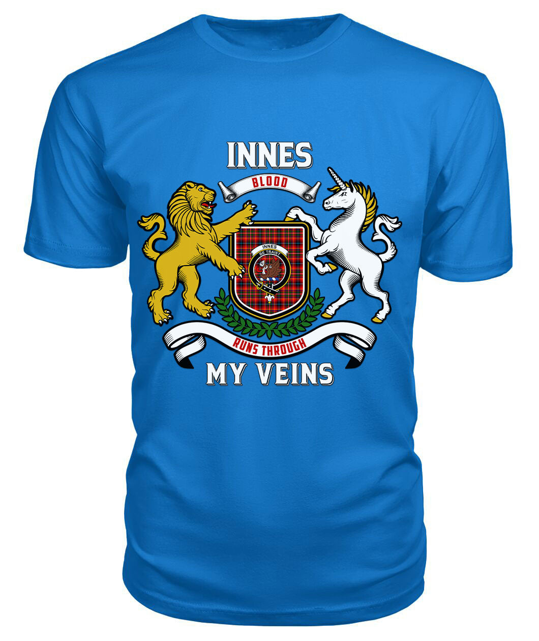 Innes Modern Tartan Crest 2D T-shirt - Blood Runs Through My Veins Style