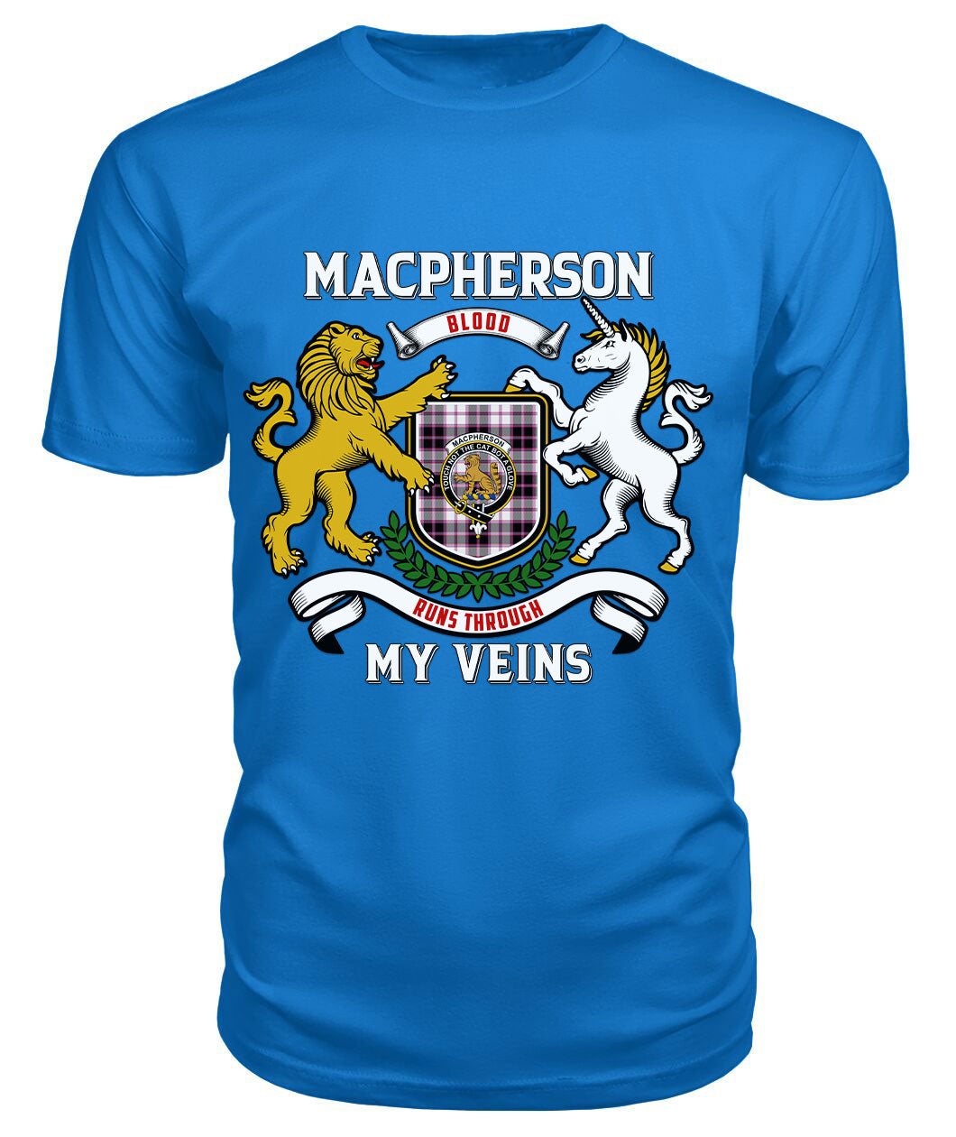 MacPherson Hunting Modern Tartan Crest 2D T-shirt - Blood Runs Through My Veins Style