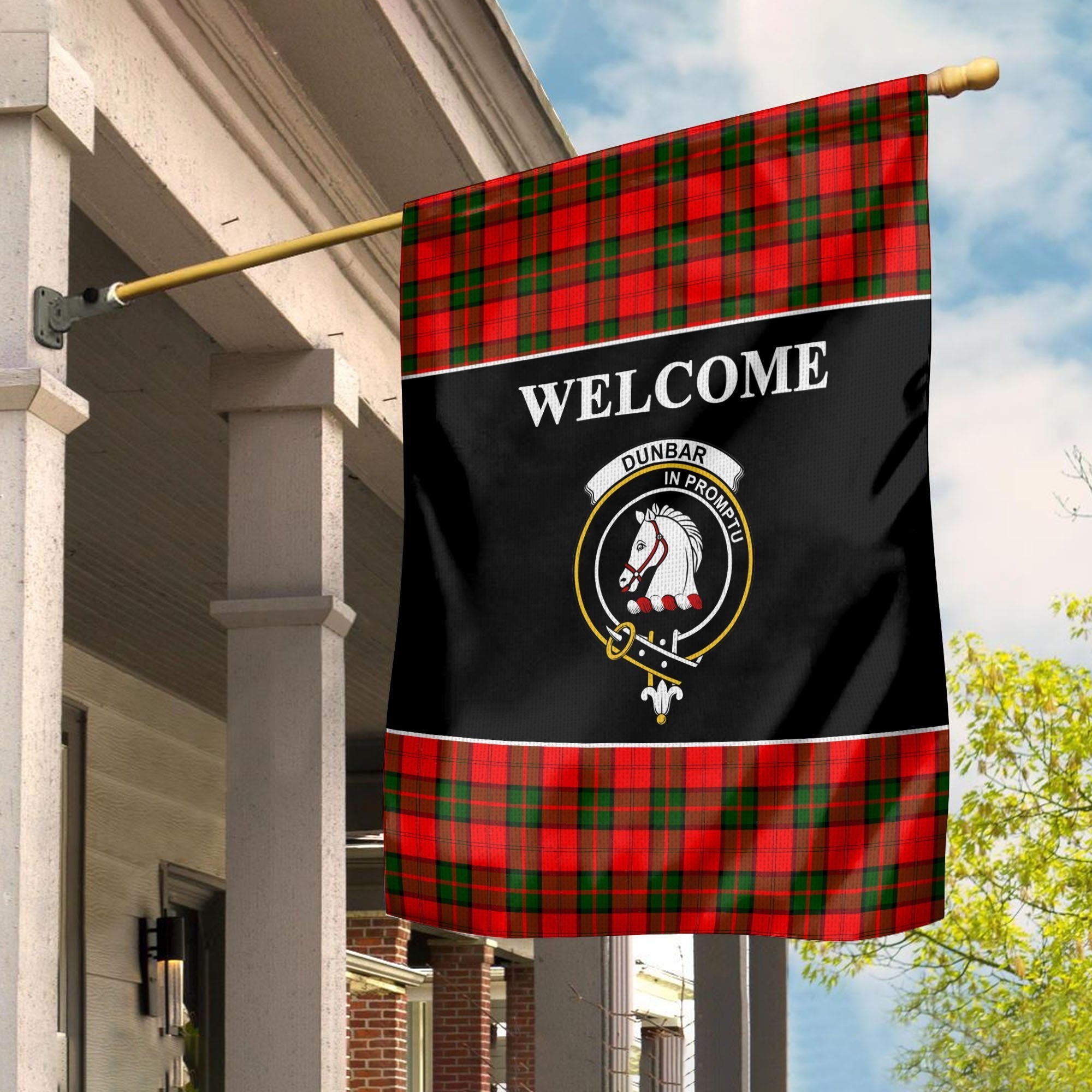 Dunbar Tartan Crest Black Garden Flag