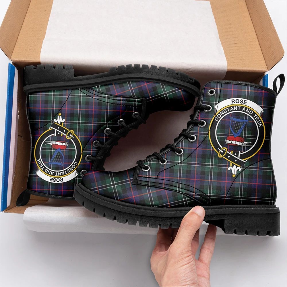 Rose Hunting Modern Tartan Crest Leather Boots