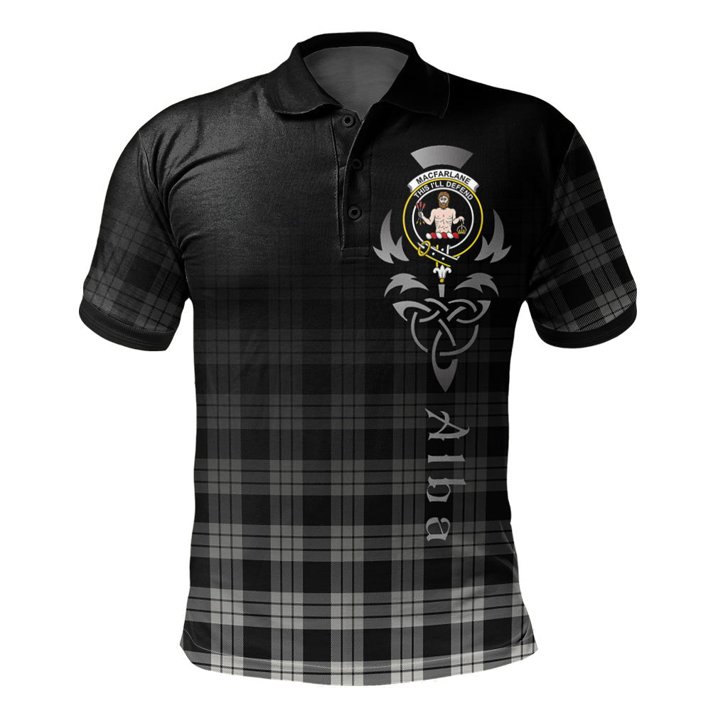 MacFarlane Black White Ancient Tartan Polo Shirt - Alba Celtic Style