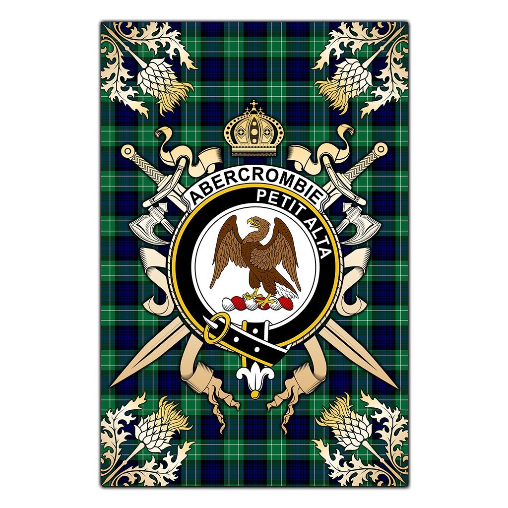 Abercrombie Tartan Crest Black Garden Flag - Gold Thistle Style