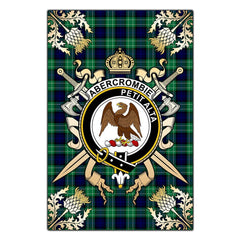 Abercrombie Tartan Crest Black Garden Flag - Gold Thistle Style