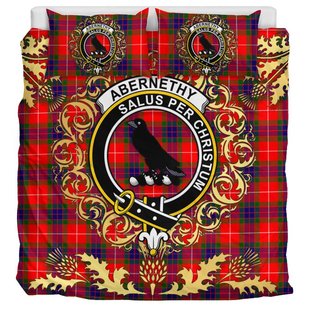 Abernethy Tartan Crest Bedding Set - Golden Thistle Style