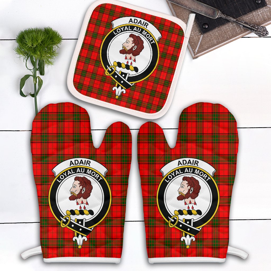 Adair Tartan Crest Oven Mitt And Pot Holder (2 Oven Mitts + 1 Pot Holder)