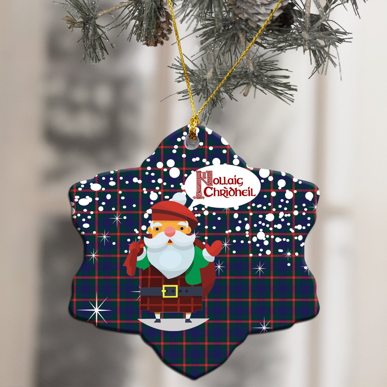 Agnew Modern Tartan Christmas Ceramic Ornament - Santa Style