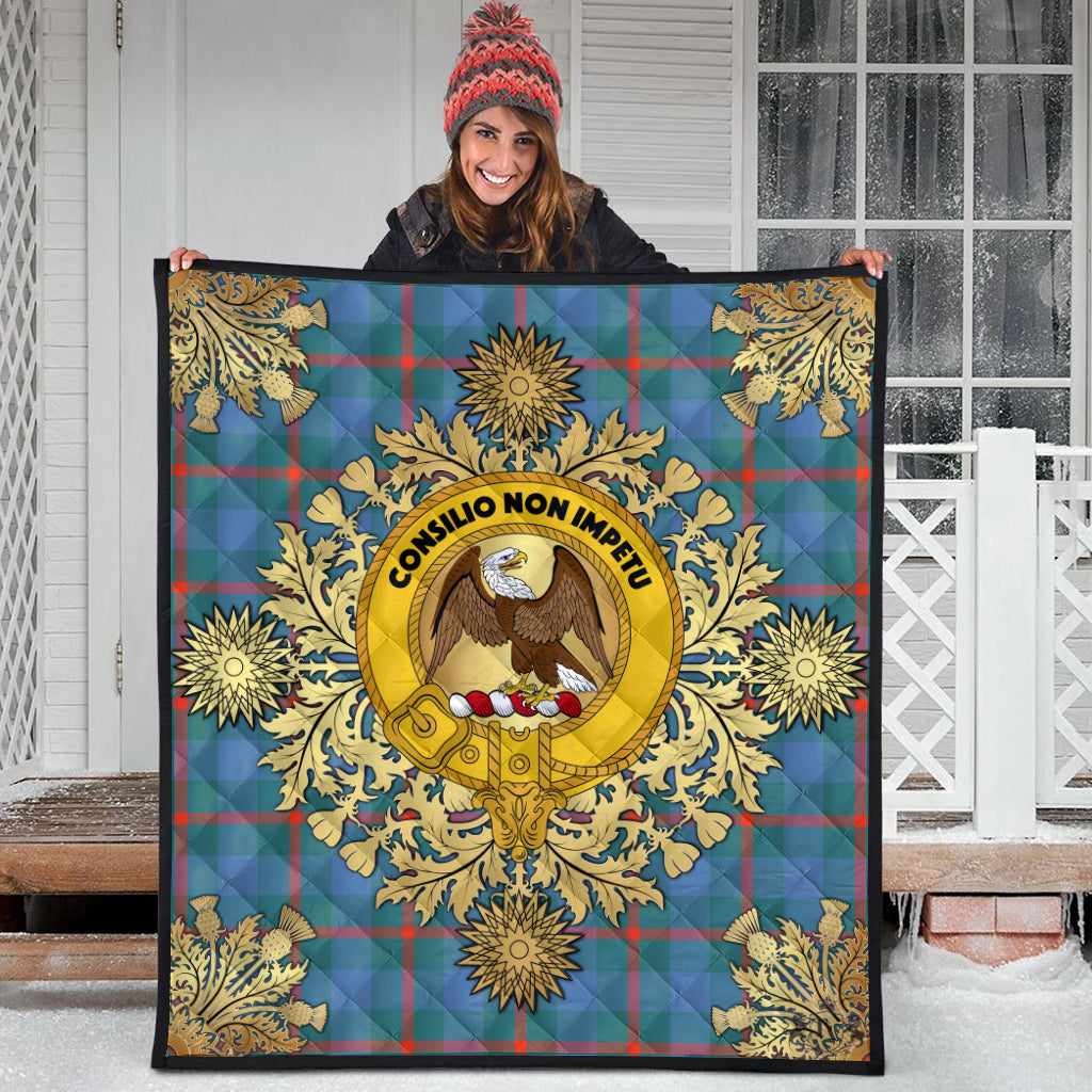 Agnew Ancient Tartan Crest Premium Quilt - Gold Thistle Style