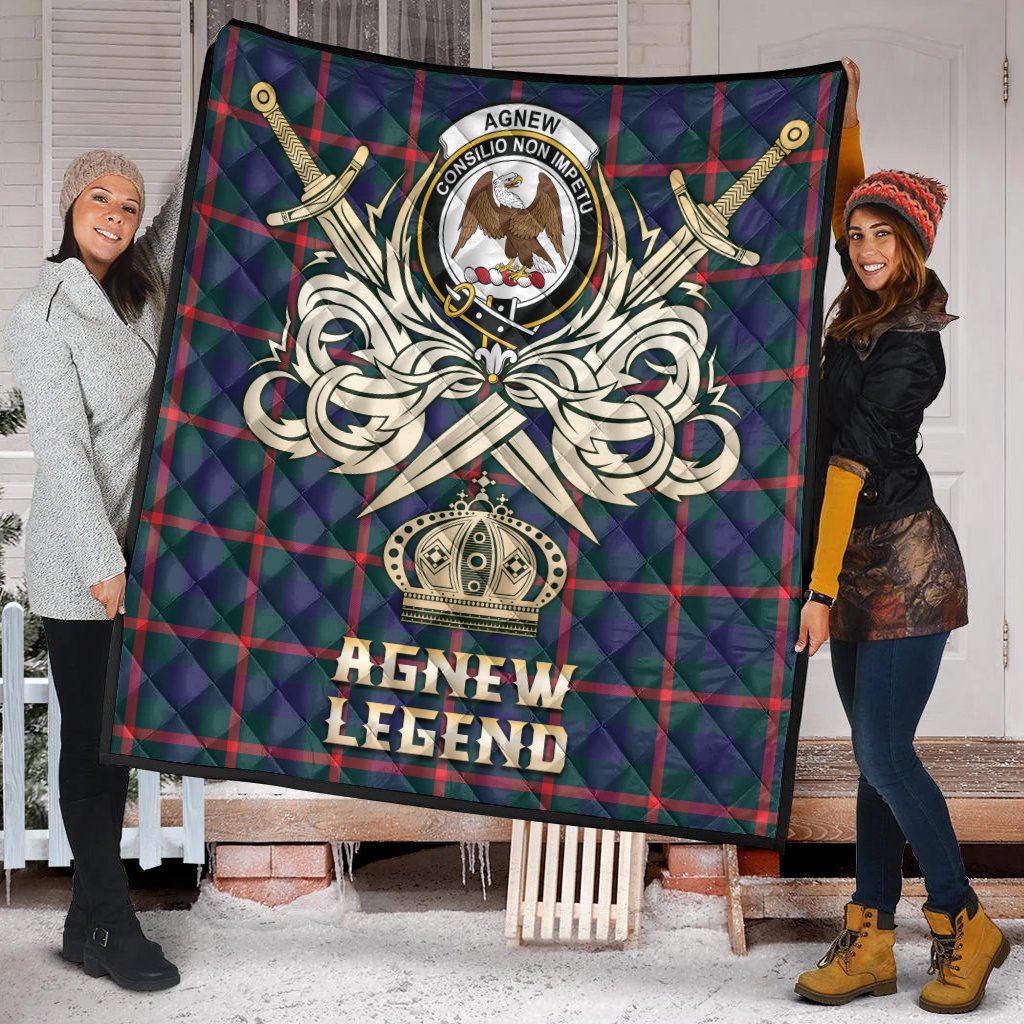 Agnew Modern Tartan Crest Legend Gold Royal Premium Quilt