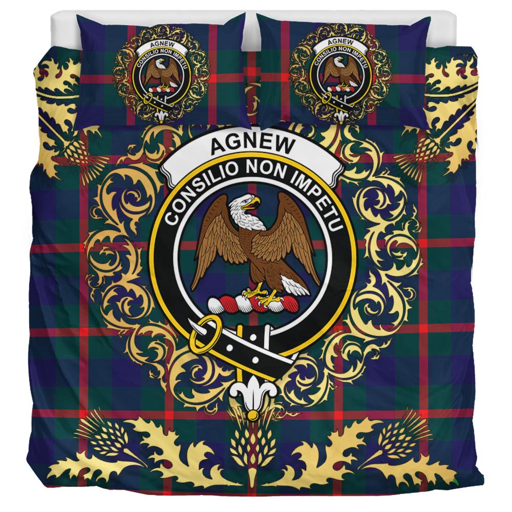 Agnew Modern Tartan Crest Bedding Set - Golden Thistle Style