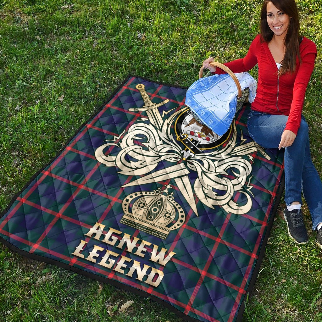 Agnew Modern Tartan Crest Legend Gold Royal Premium Quilt