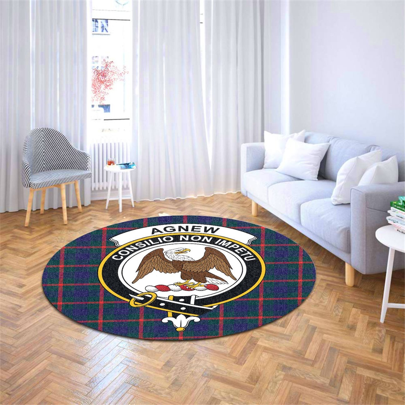 Agnew Modern Tartan Crest Round Rug