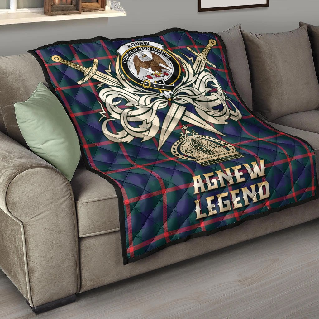 Agnew Modern Tartan Crest Legend Gold Royal Premium Quilt