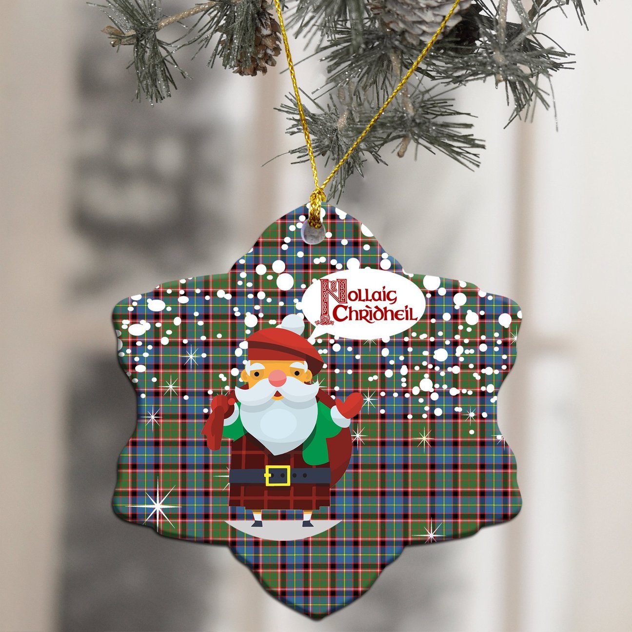 Aikenhead Tartan Christmas Ceramic Ornament - Santa Style