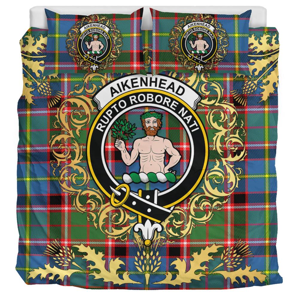 Aikenhead Tartan Crest Bedding Set - Golden Thistle Style