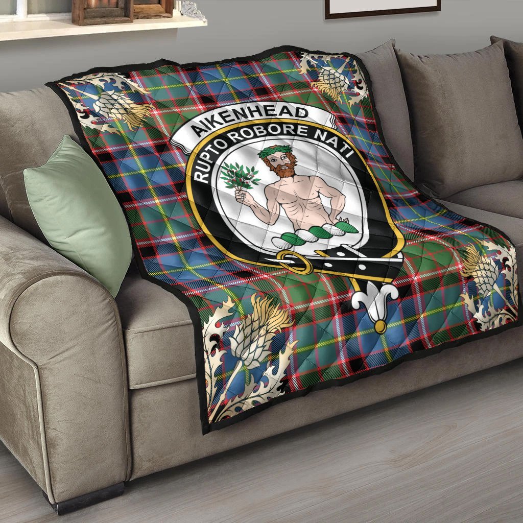 Aikenhead Tartan Crest Premium Quilt - Gold Thistle Style