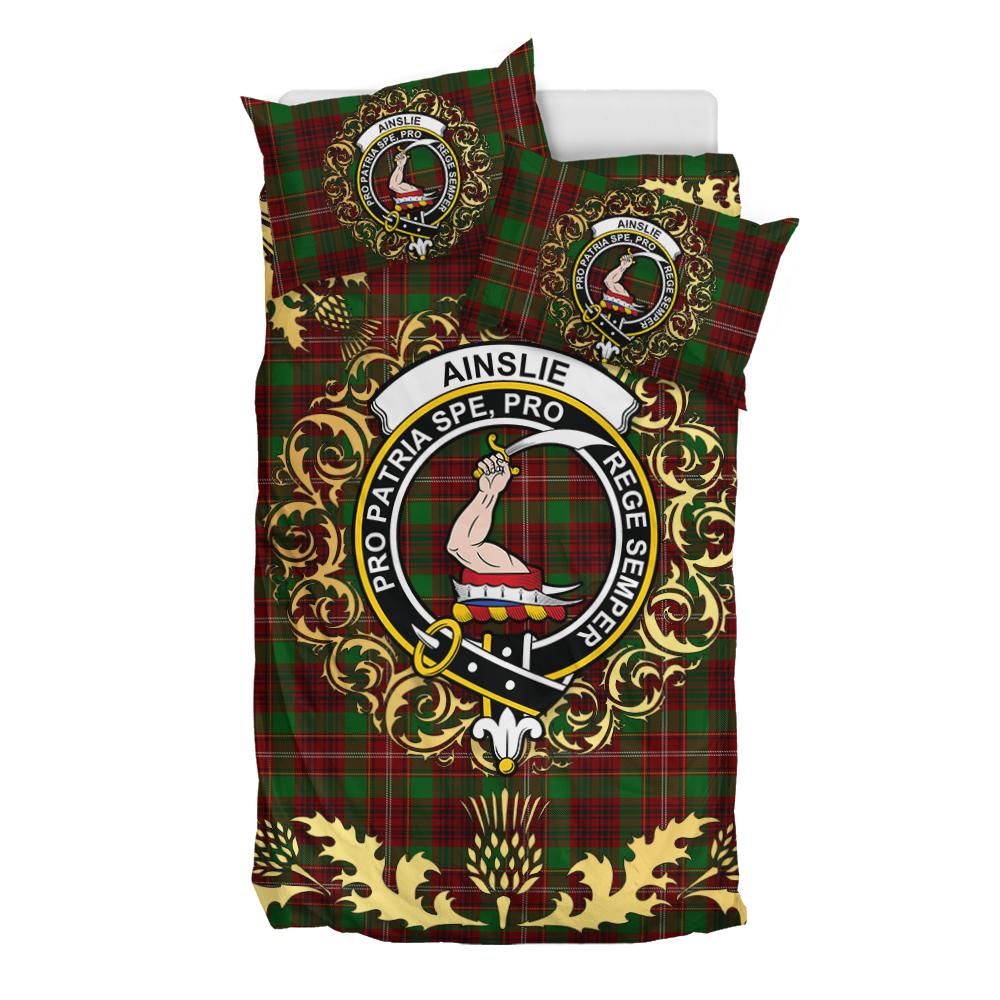 Ainslie 02 Tartan Crest Bedding Set - Golden Thistle Style