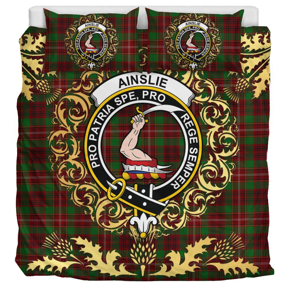 Ainslie 02 Tartan Crest Bedding Set - Golden Thistle Style