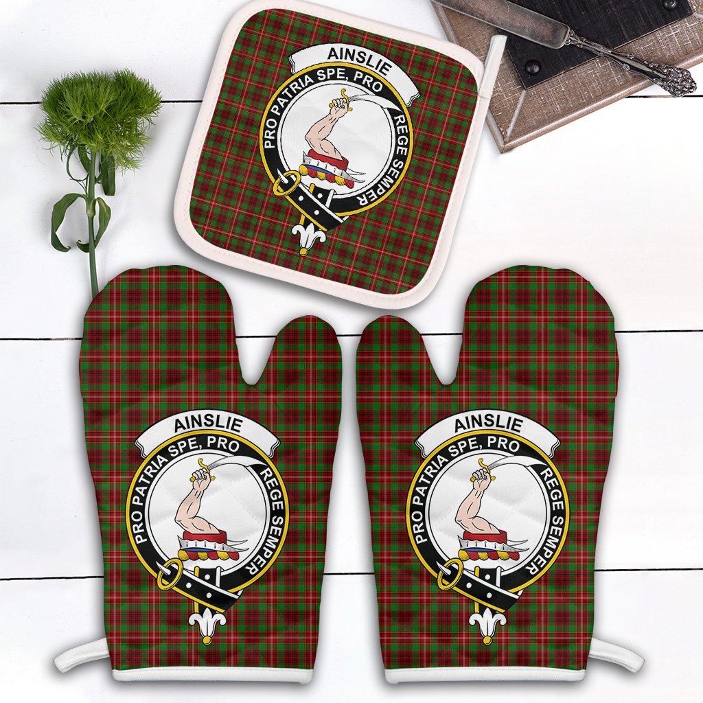 Ainslie Tartan Crest Oven Mitt And Pot Holder (2 Oven Mitts + 1 Pot Holder)