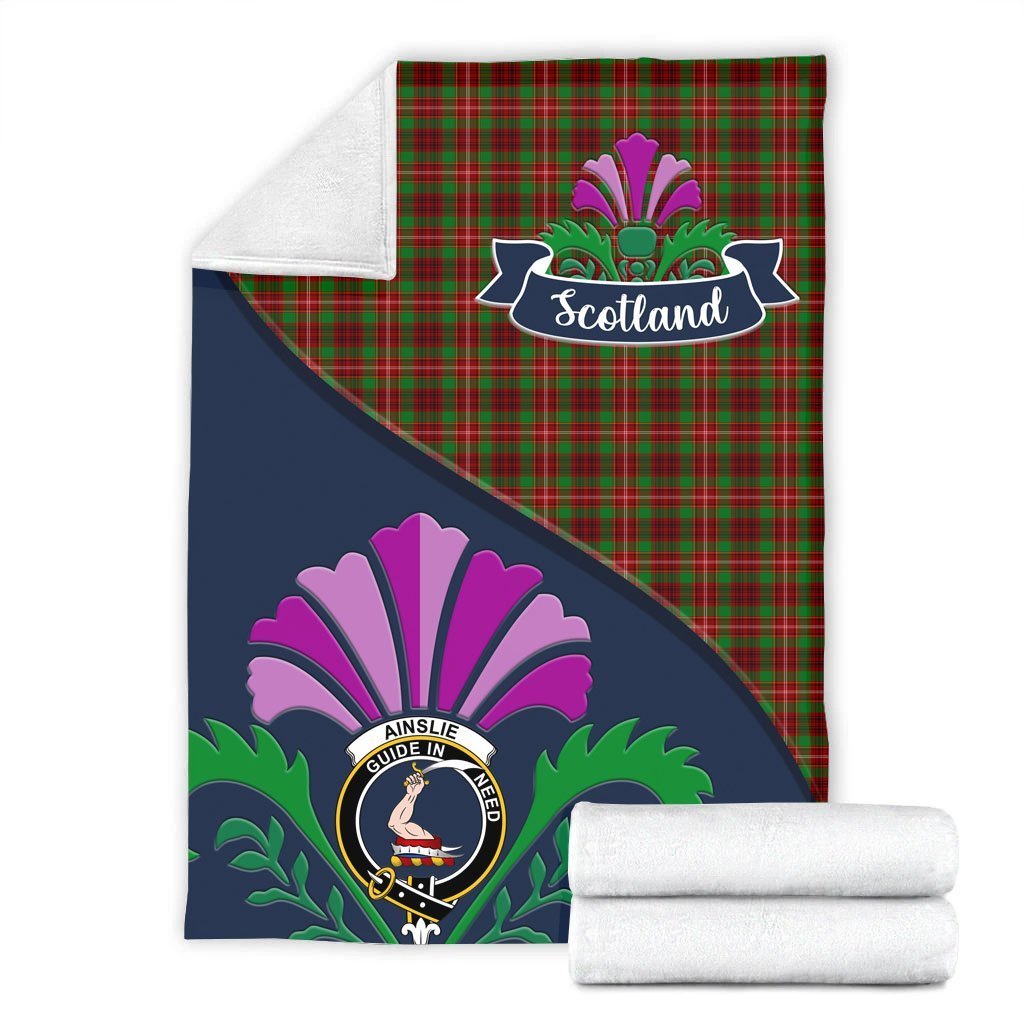 Ainslie Tartan Crest Premium Blanket - Thistle Style