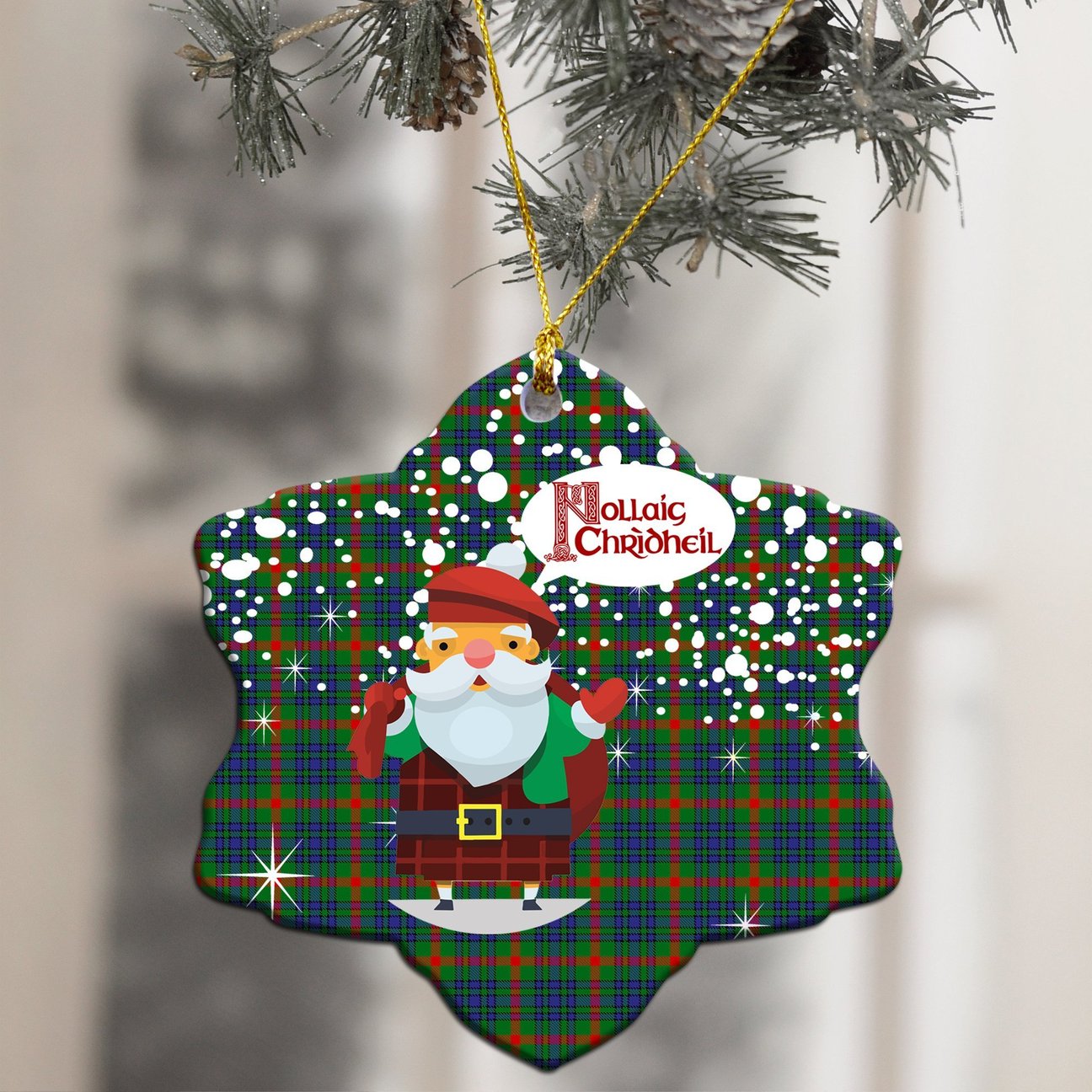 Aiton Tartan Christmas Ceramic Ornament - Santa Style