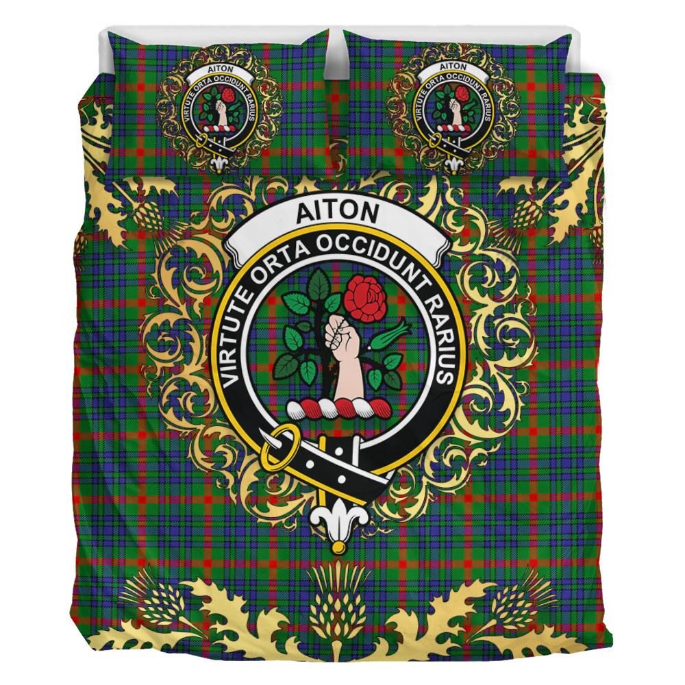 Aiton Tartan Crest Bedding Set - Golden Thistle Style