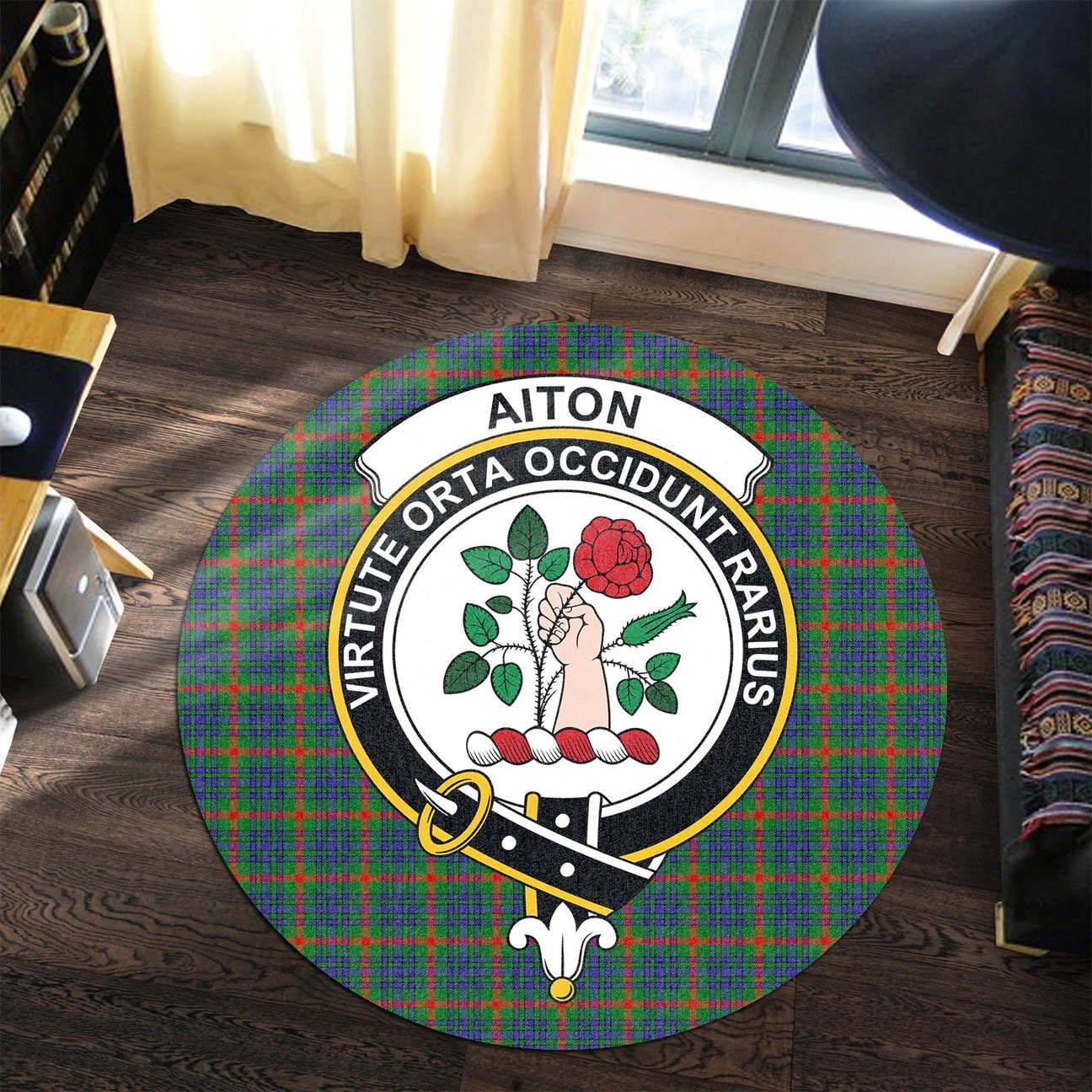 Aiton Tartan Crest Round Rug