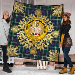 Allardice Tartan Crest Premium Quilt - Gold Thistle Style