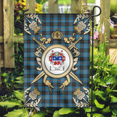 Angus Ancient Tartan Crest Black Garden Flag - Gold Thistle Style