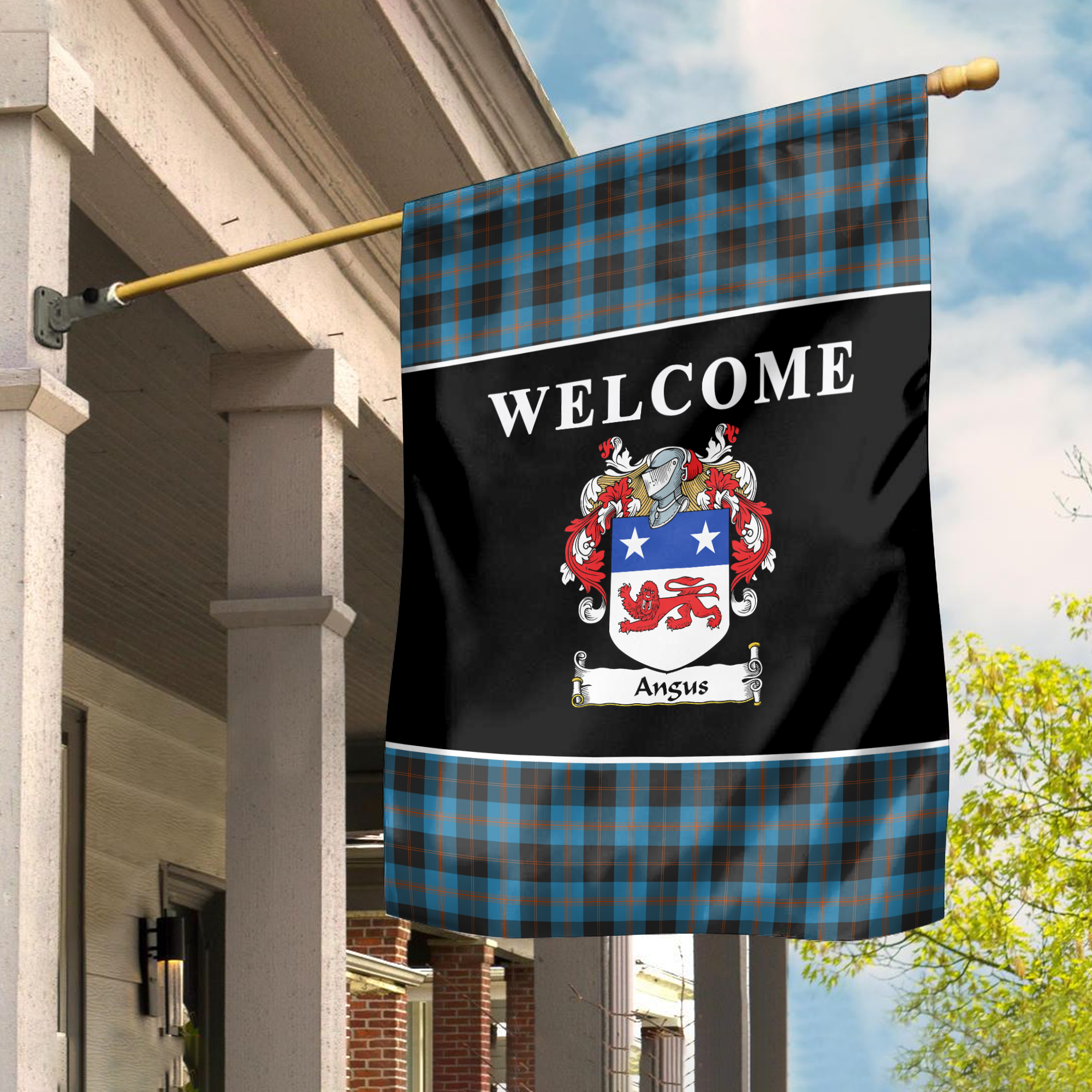 Angus Ancient Tartan Crest Black Garden Flag