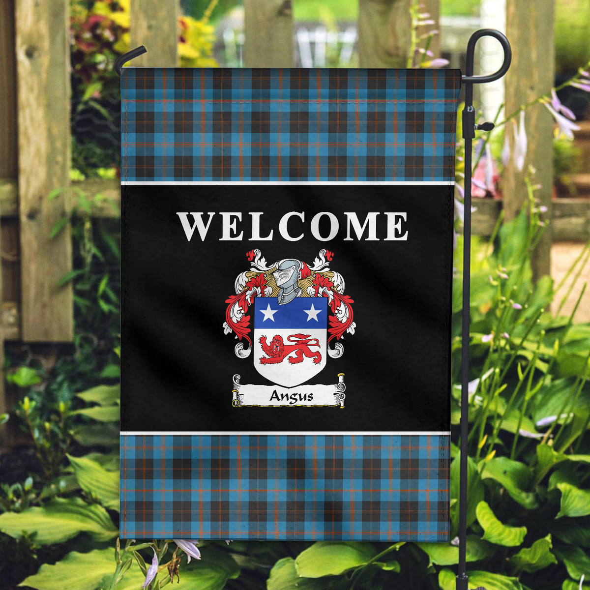 Angus Ancient Tartan Crest Black Garden Flag