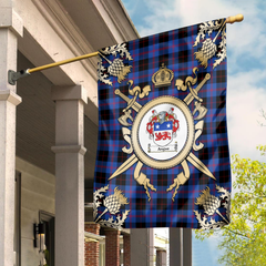 Angus Modern Tartan Crest Black Garden Flag - Gold Thistle Style