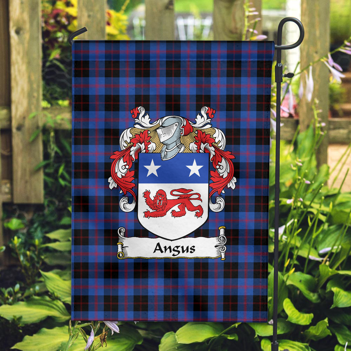 Angus Modern Tartan Crest Garden Flag