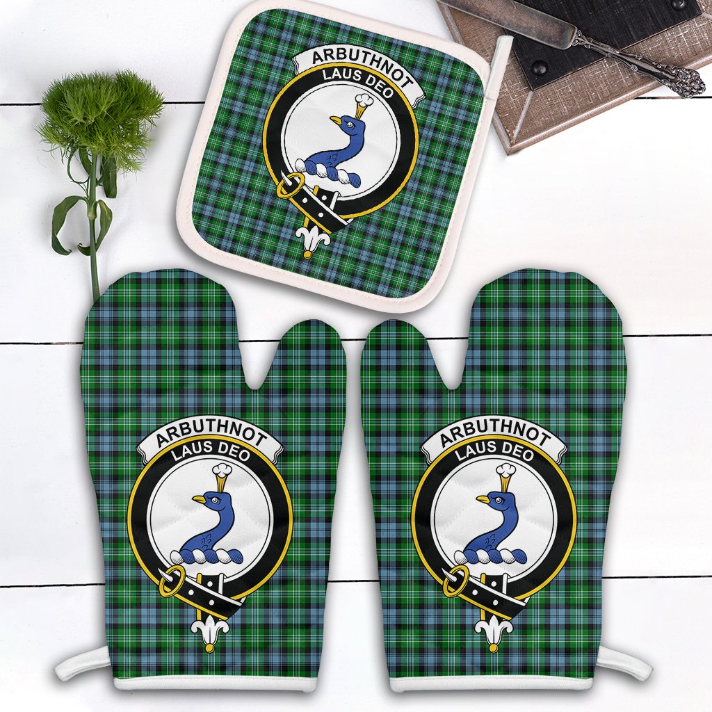 Arbuthnot Ancient Tartan Crest Oven Mitt And Pot Holder (2 Oven Mitts + 1 Pot Holder)