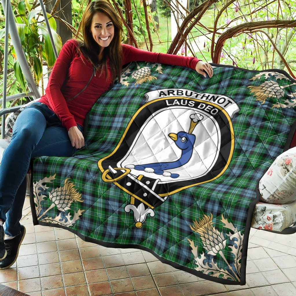 Arbuthnot Ancient Tartan Crest Premium Quilt - Gold Thistle Style