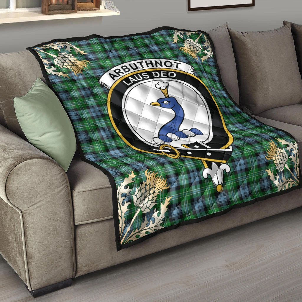 Arbuthnot Ancient Tartan Crest Premium Quilt - Gold Thistle Style