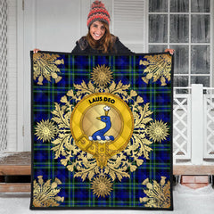 Arbuthnot Modern Tartan Crest Premium Quilt - Gold Thistle Style