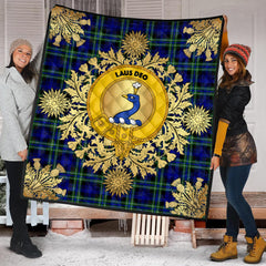 Arbuthnot Modern Tartan Crest Premium Quilt - Gold Thistle Style