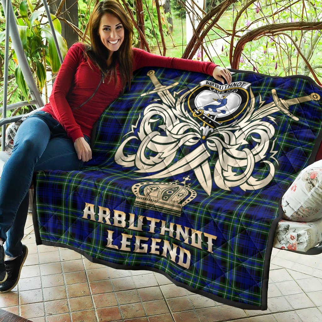 Arbuthnot Modern Tartan Crest Legend Gold Royal Premium Quilt