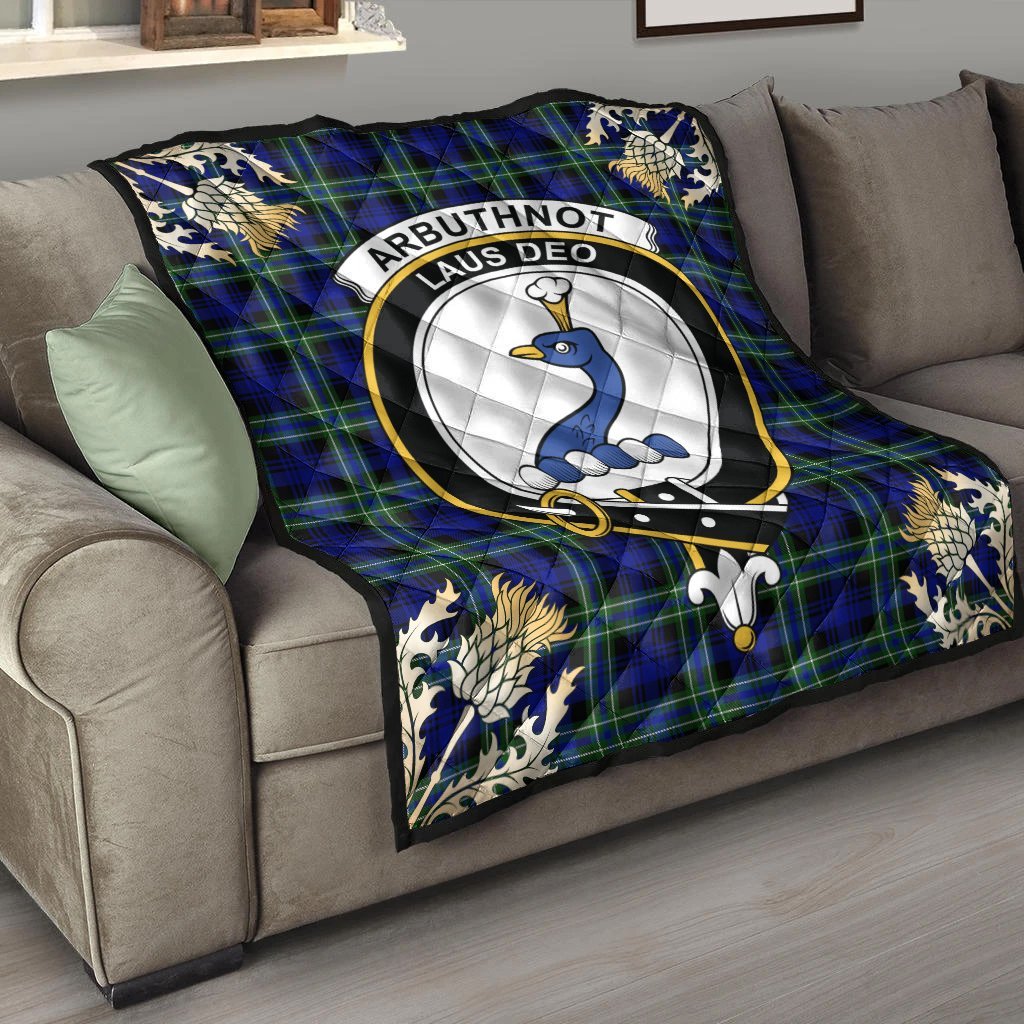 Arbuthnot Modern Tartan Crest Premium Quilt - Gold Thistle Style