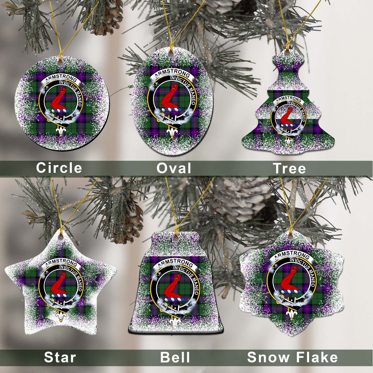 Armstrong Tartan Christmas Ceramic Ornament - Snow Style