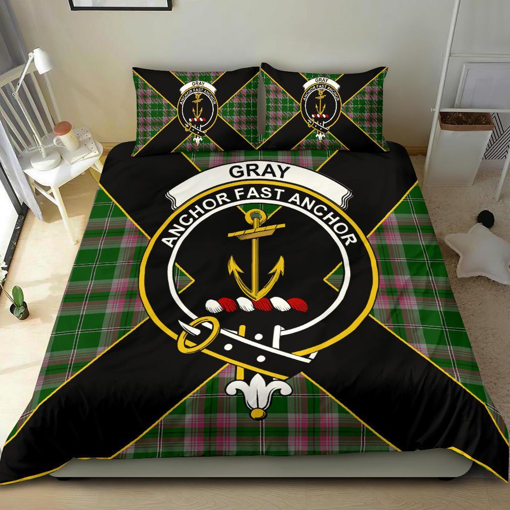 Gray Tartan Crest Bedding Set - Luxury Style