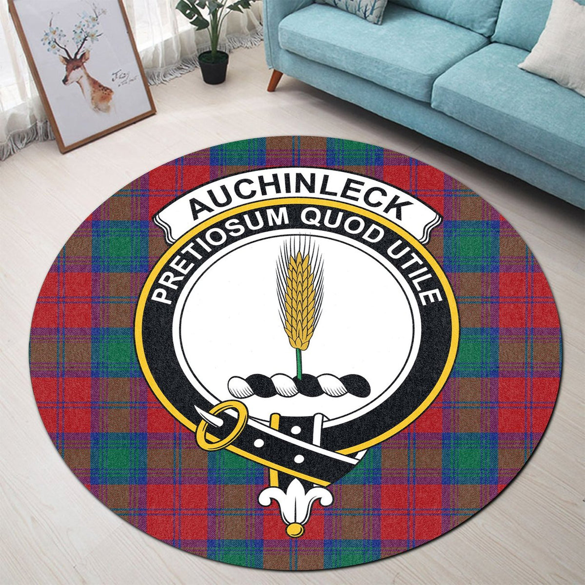 Auchinleck Tartan Crest Round Rug