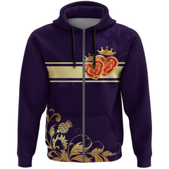 Scots Print Zipper Hoodie - Scotland Valentine Heart Thistle Celtic Style Zipper Hoodie