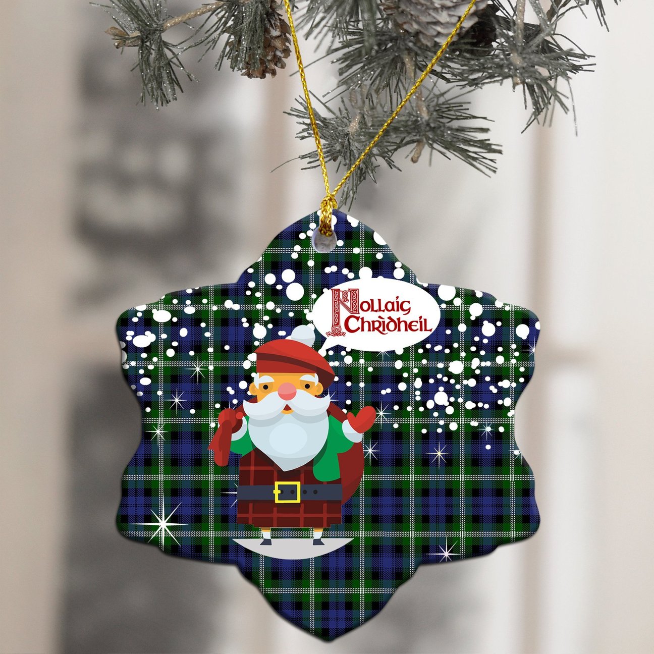 Baillie Modern Tartan Christmas Ceramic Ornament - Santa Style