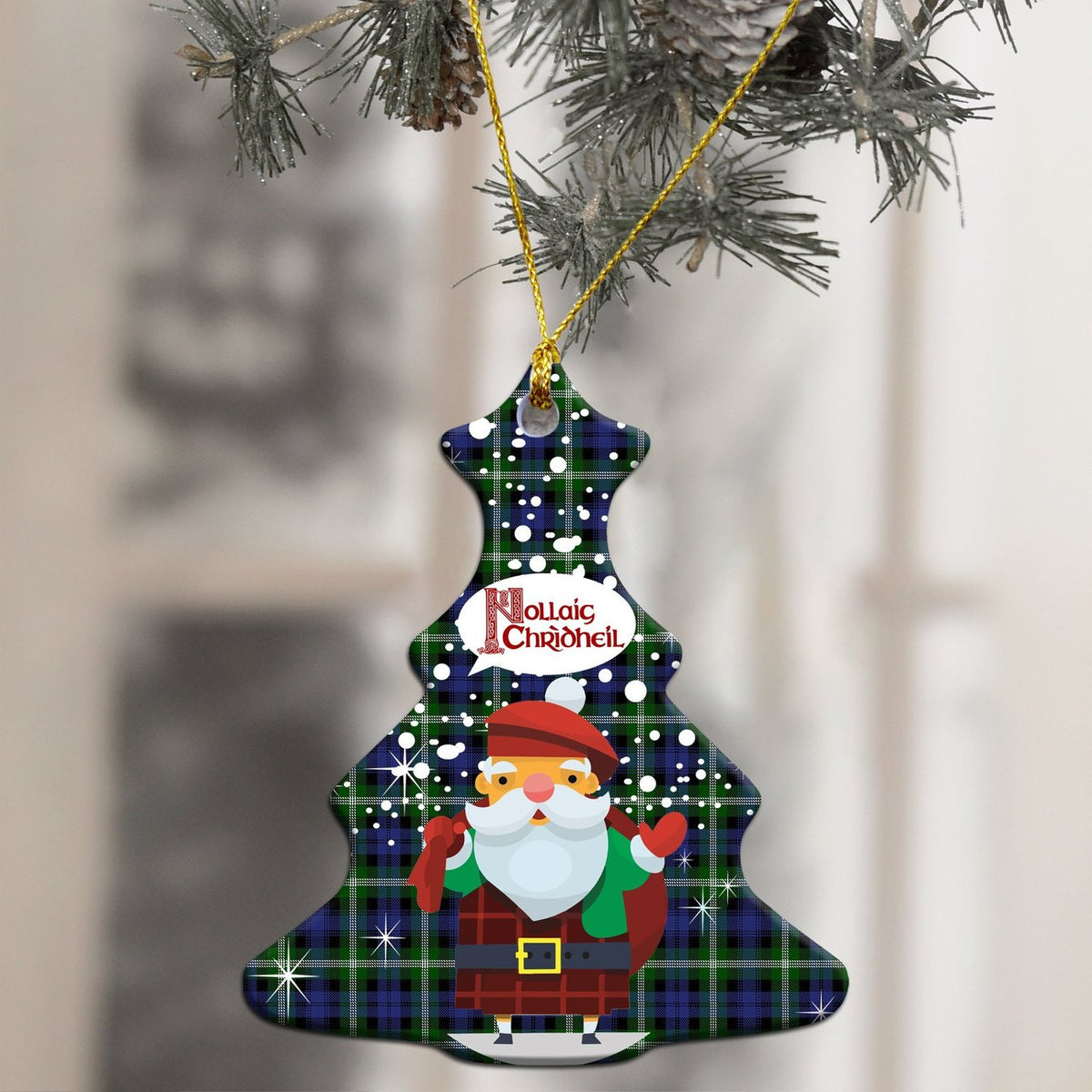 Baillie Modern Tartan Christmas Ceramic Ornament - Santa Style