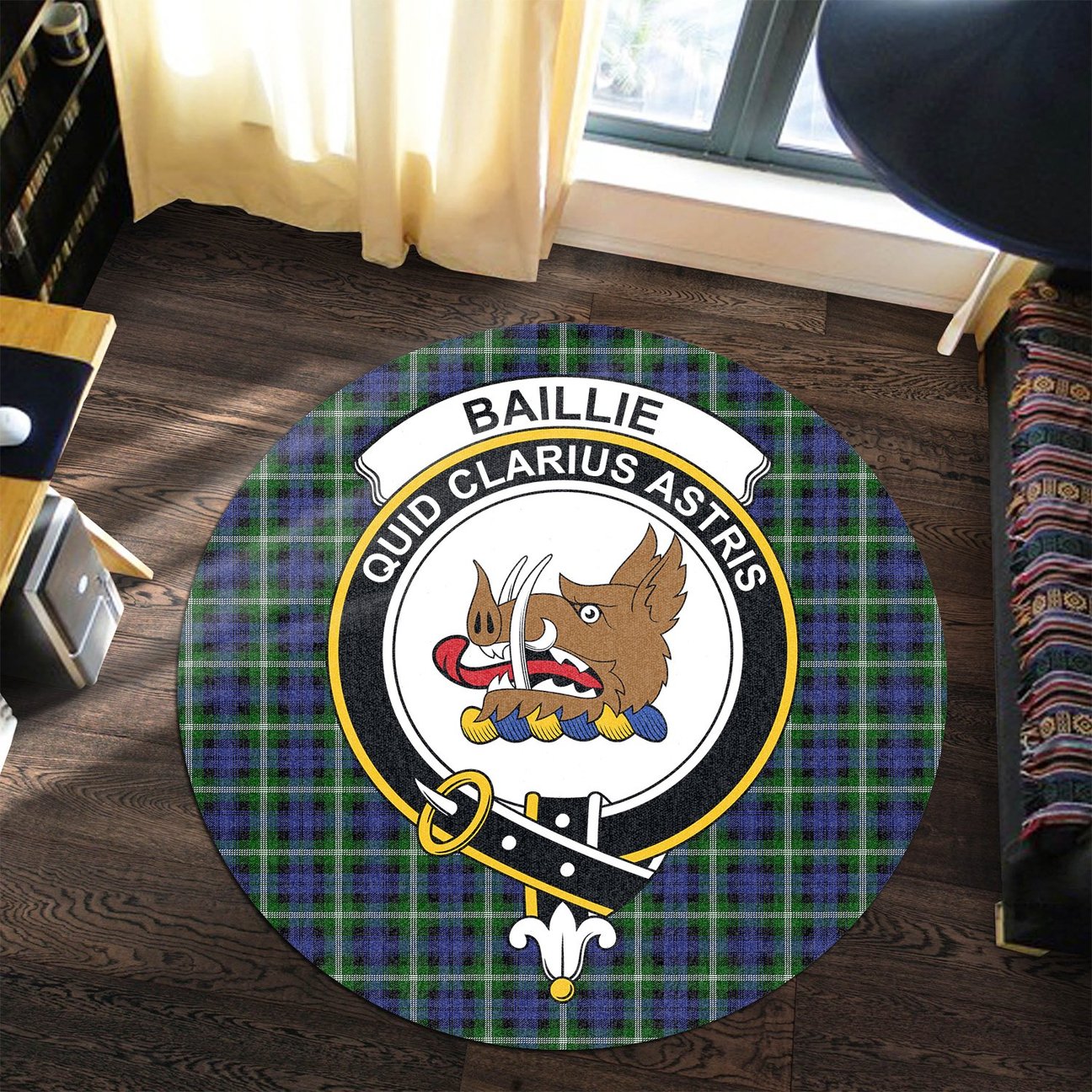 Baillie Modern Tartan Crest Round Rug